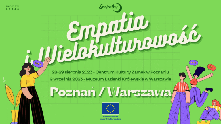 zielony plakat promujący warsztaty na nauczycieli o empatii i wielokulturowości